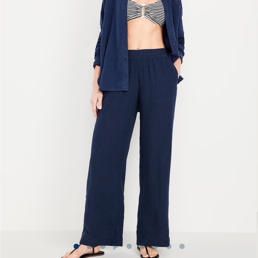 Blue Wide Leg High-Waisted Pants
